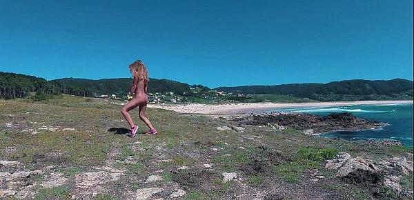  Russian Girl Sasha Bikeyeva - Spain Galicia beach Doninos. Perfect body naked nudist girl teasing and dancing on the coast of the Atlantic Ocean